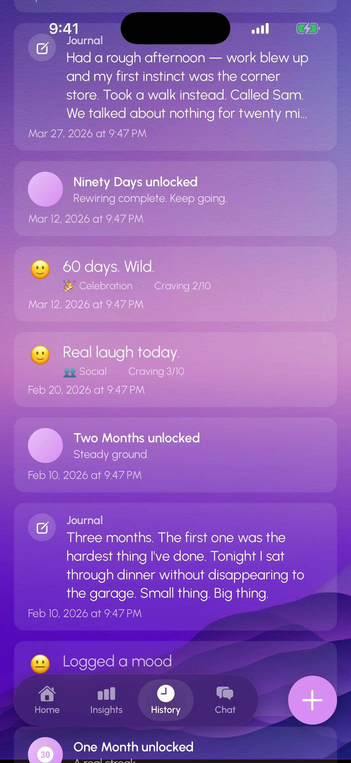 Achievements catalog — unlocked milestone cards